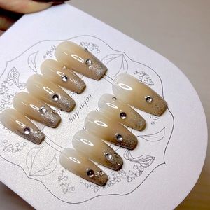 Nude glitter French nail handmade gel nail, gem nails, acrylic press on nail